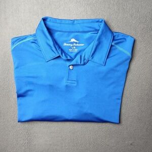 Tommy Bahama Polo Shirt Mens Large Blue Performance Stretch Marlin Logo Golf